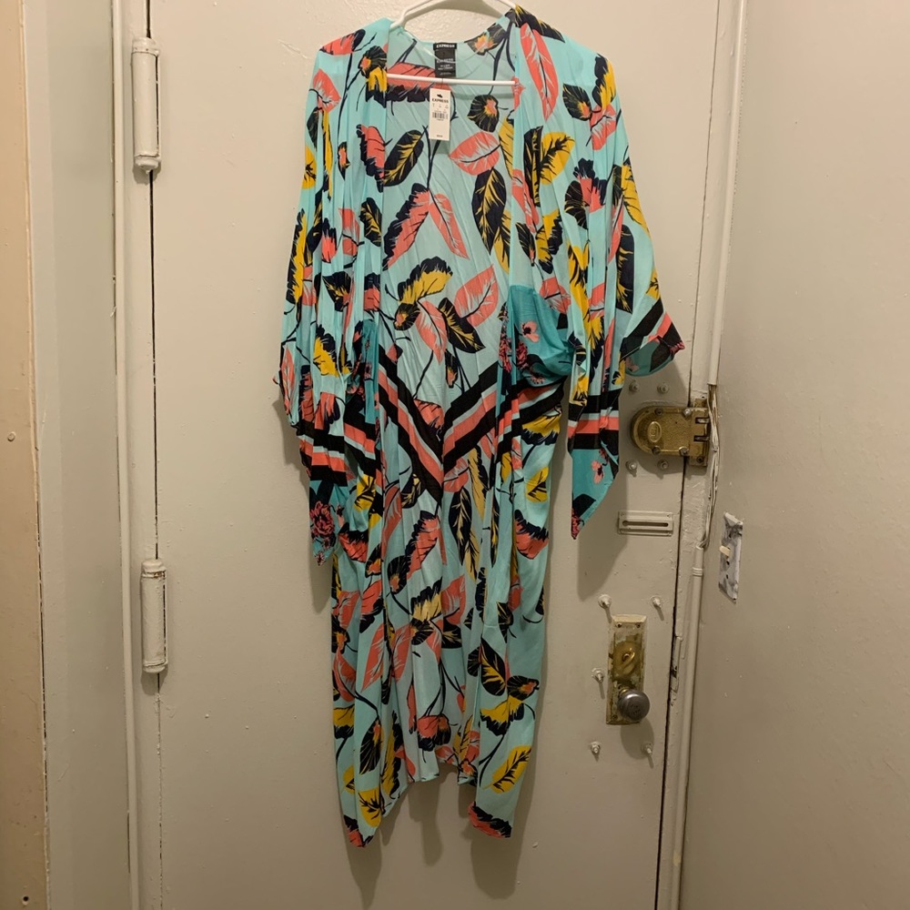 Express Multi-Colored Sheer Swim Cover Up Kimono